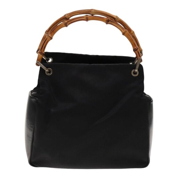 GUCCI Bamboo Hand Bag Nylon Black Silver 000 2014 0580 Auth ti2130 - Picture 1 of 16